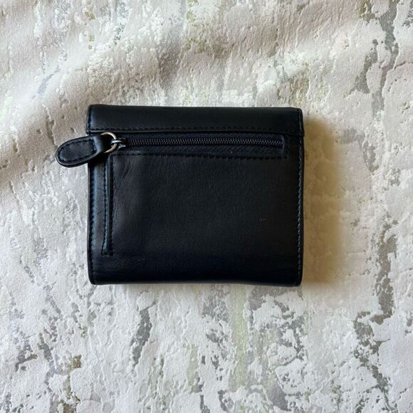 Liz Claiborne 90s Y2K Tri  Fold Leather Wallet Black Gold Hardware - Picture 6 of 8